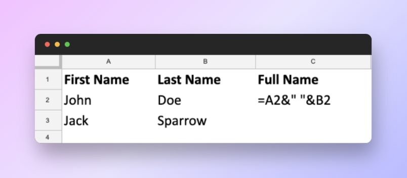 Example of a formula to automatically apply formulas to new rows in Google Sheets