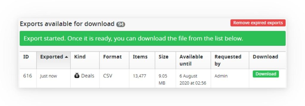 click the Download button to download the CSV to your local computer