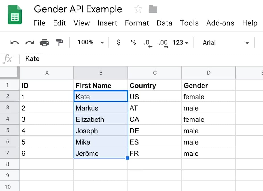 Guessing Gender in Google Sheets